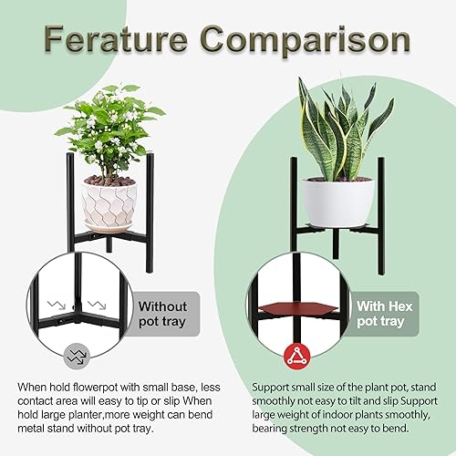 Miniatura 5 de TUSPEU Soporte ajustable para plantas, soporte de metal para macetas con bandejas hexagonales, soporte para macetas de mediados de siglo, soporte
