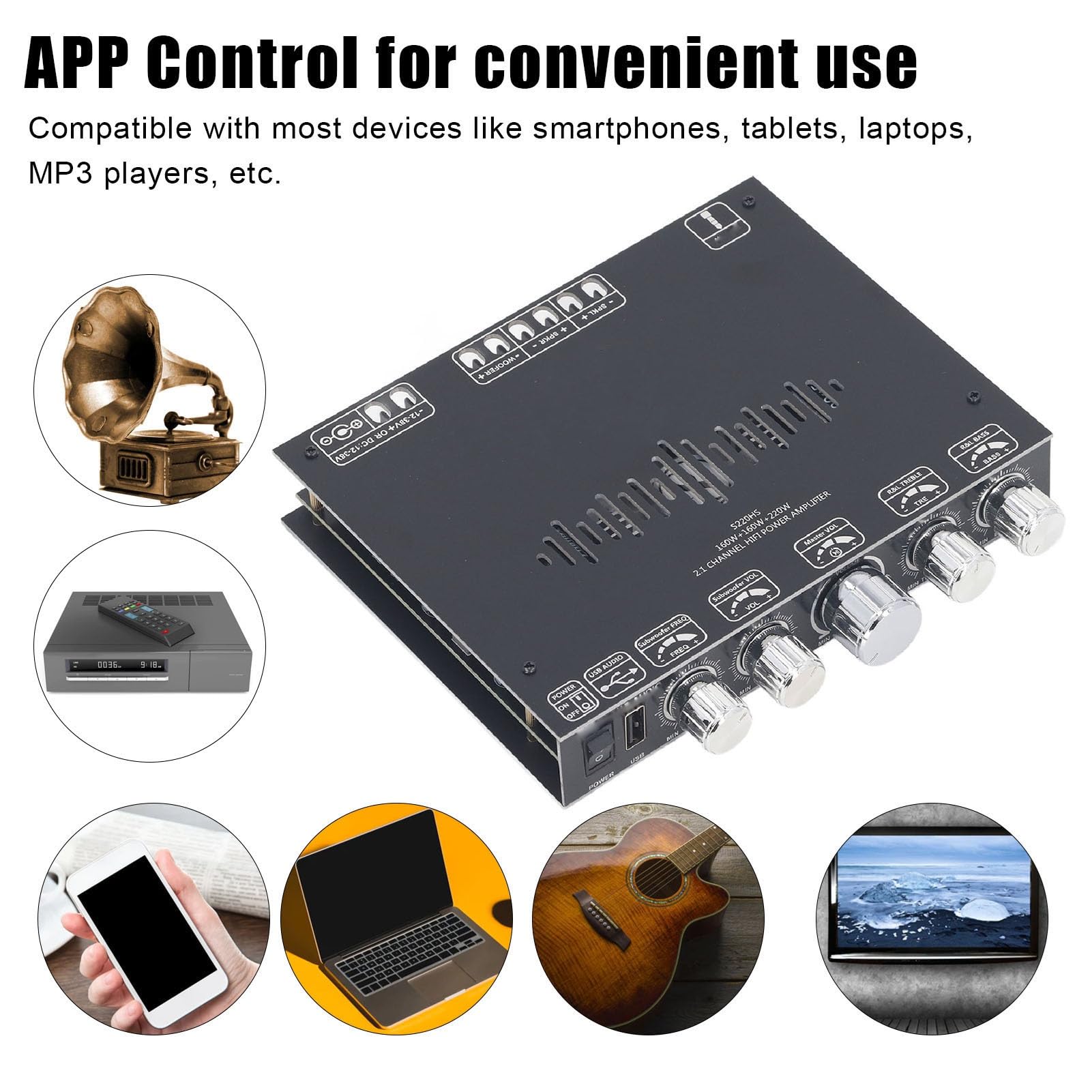 Focket Amplificador de Bluetooth 2.1 Canales 160W Chip TPA7498E, Control