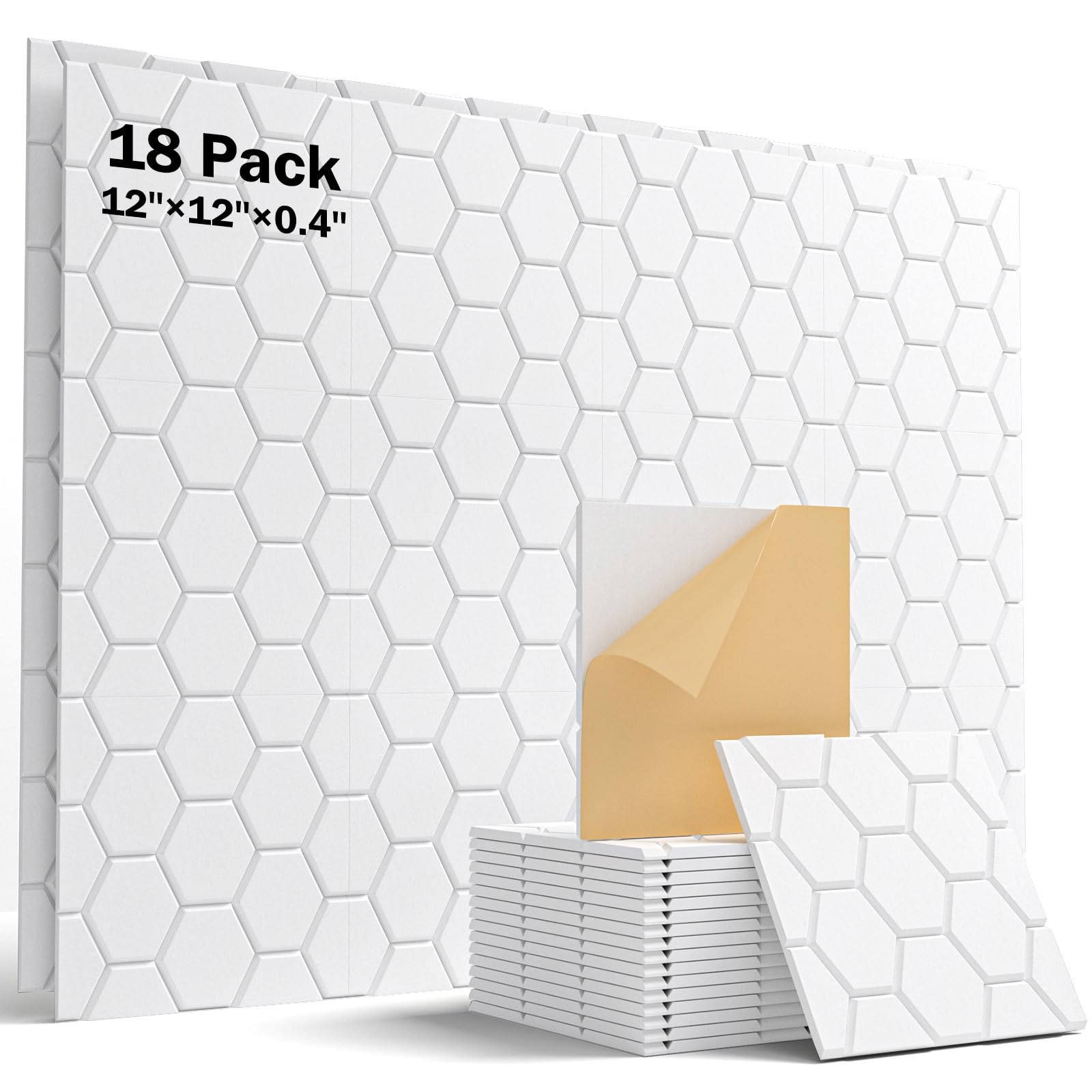 Acoustic Panels Self-Adhesive, Soundsbay 18 Pack Sound Proofing Panels High Density Honeycomb Sound Absorbing Panels for Wall, Recording Studios, Home Office 30x30x0.9cm