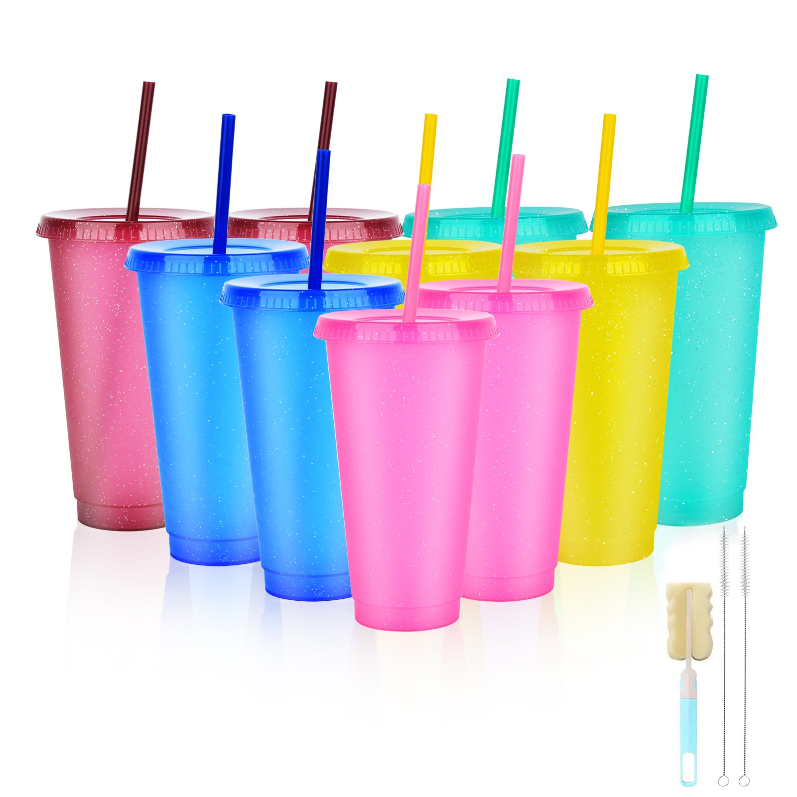 Trinkbecher mit Deckel und Strohhalm: 10 Stück Becher mit Deckel und Strohhalm 710ml- Kunststoffbecher für kinder Erwachsene Party-Becher Trink- Becher Party-Geschirr Camping-Geschirr Spielzeug