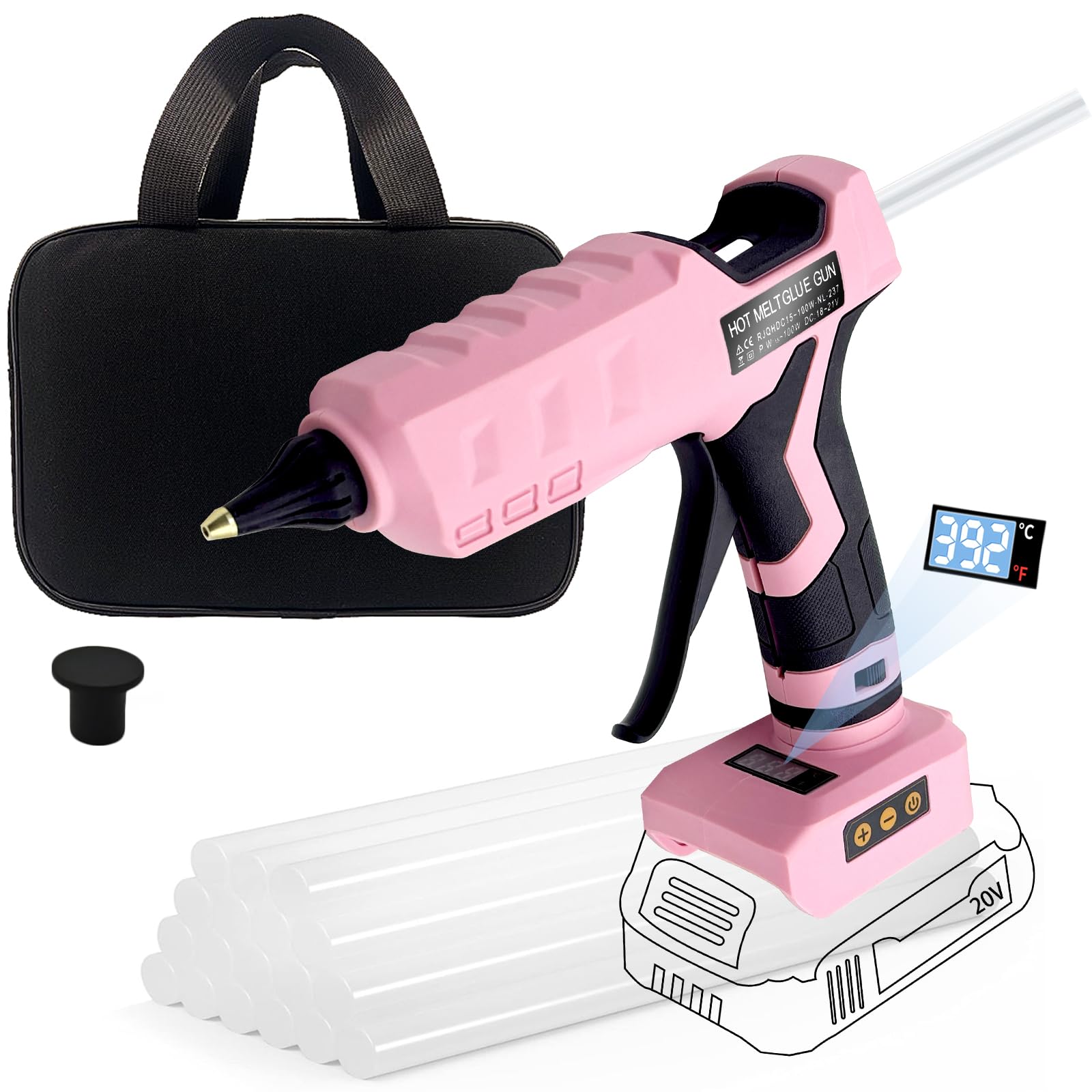 100W Cordless Glue Gun for Dewalt 20V MAX Battery- 20 Full Size Glue Sticks
