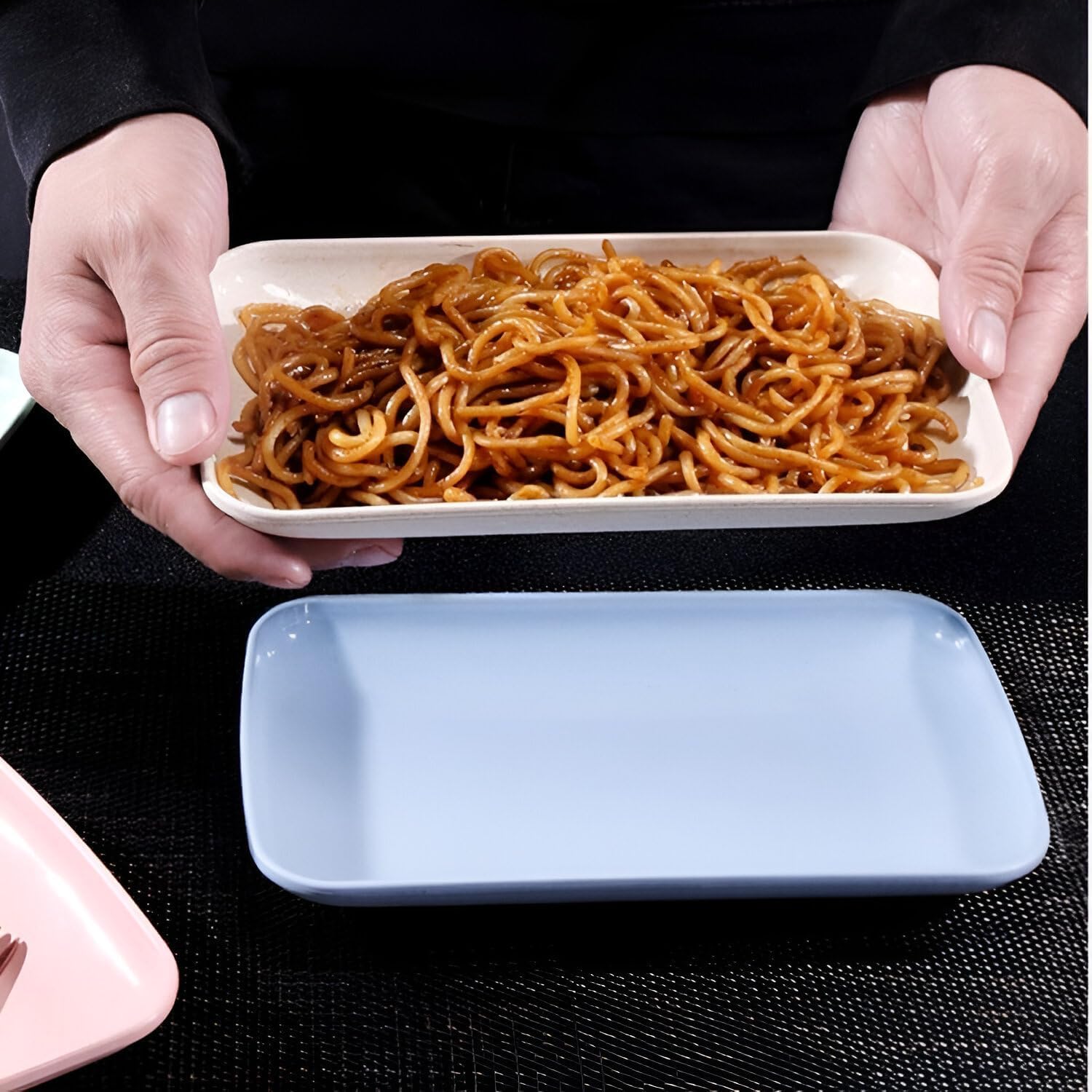 Jeyux Small Dessert Plates Fruit Dish - Rectangular Serving Plate for Snacks, Salad, Cupcake, Breakfast, Dinner - Home, Kitchen & Café Use - Daily Use Crockery Set for Dining Table (Blue, Pack of 6) 3