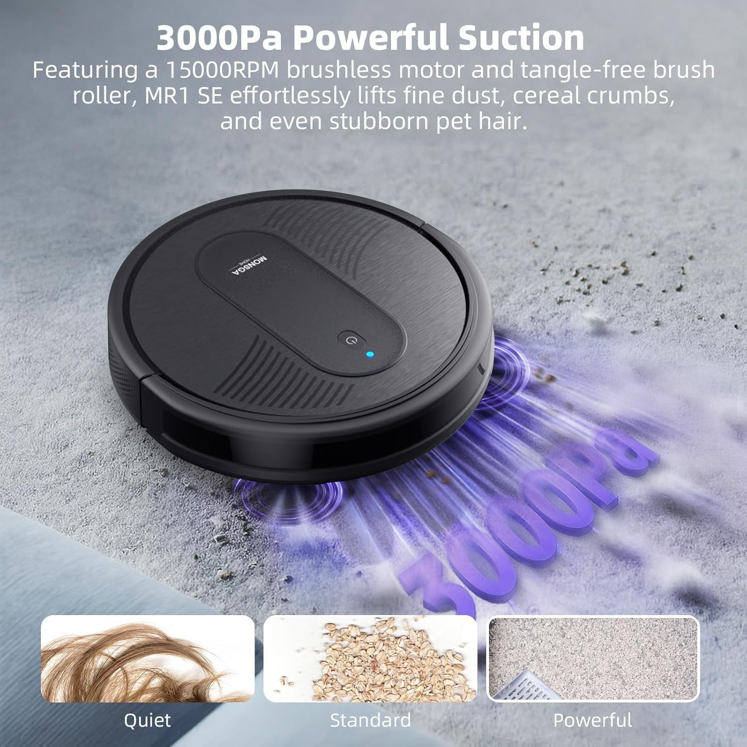 MONSGA Robot Vacuum Cleaner MR1 SE, 4000Pa Powerful Suction, 3.2″ Super-Slim, 140-Min Runtime, App/Remote/Voice Control for Hard Floors & Low-Pile Carpet