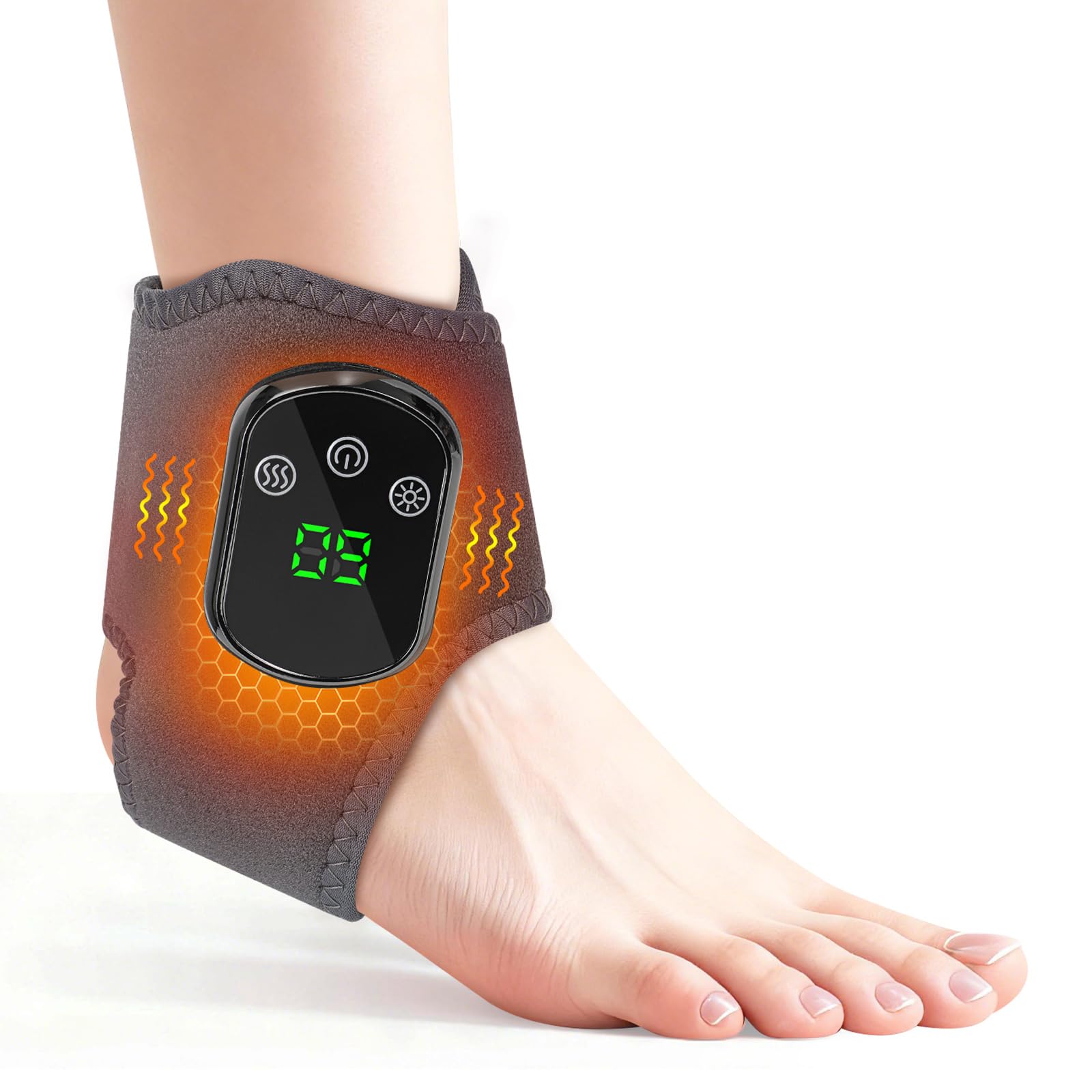 Masajeador de Pies con Calor, Masajeador de Tobillos InalÔmbrico con Calefacción Tobillo con 5 niveles de Calor y 3 Configuraciones de Vibración, Recargable para Pies Tobillos y Pantorrillas