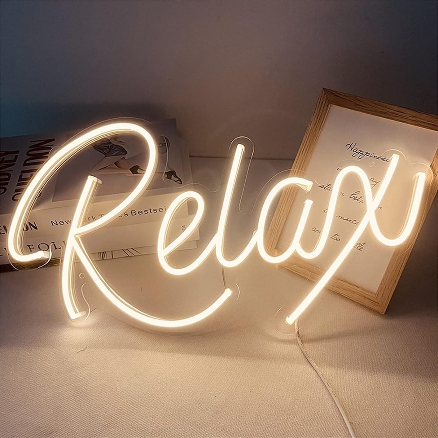 KIJyfgTR LED Neon Light Sign Relax Neon Signs, Bedroom Party Decor USB Custom Acrylic LED Neon Lights, Wall Hanging Night Lamps Signboard, 42X22cm