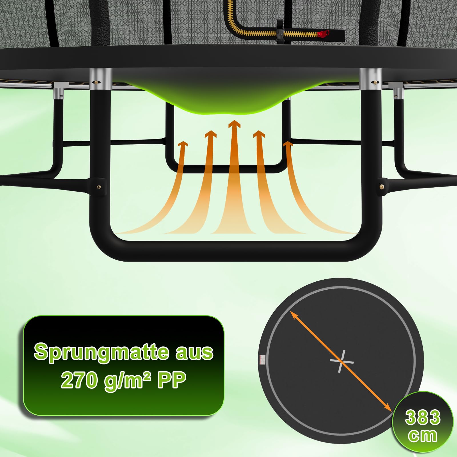 Devoko Trampolin Outdoor Ø228/305/366/427 cm, GS-Zertifikat, Mit verstärkten Beintraversen, Stabil, Robust und Belastbar