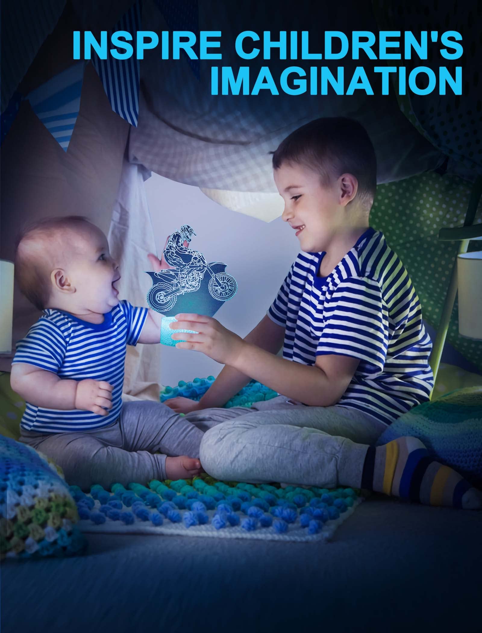 Nice Dream Luce Notturna Moto per Bambini, Lampada Illusion 3D Luce LED per Camerette, Telecomando 16 Cambia Colore Dimmerabile, Regali di Natale per Ragazze Ragazzi Camera da Letto