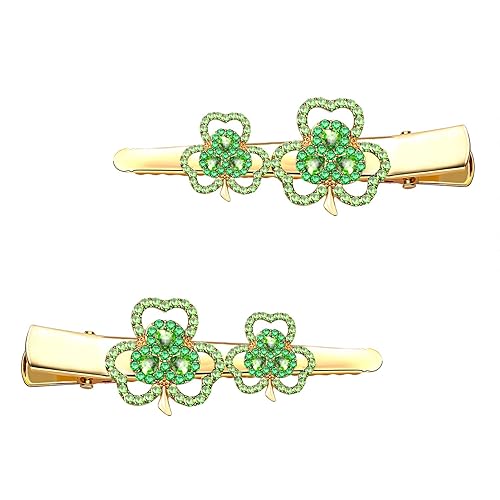 Miniatura 8 de Pinzas para el cabello del día de San Patricio horquillas de trébol verde con diamantes de imitación divertidos pasadores de pelo irlandés de la