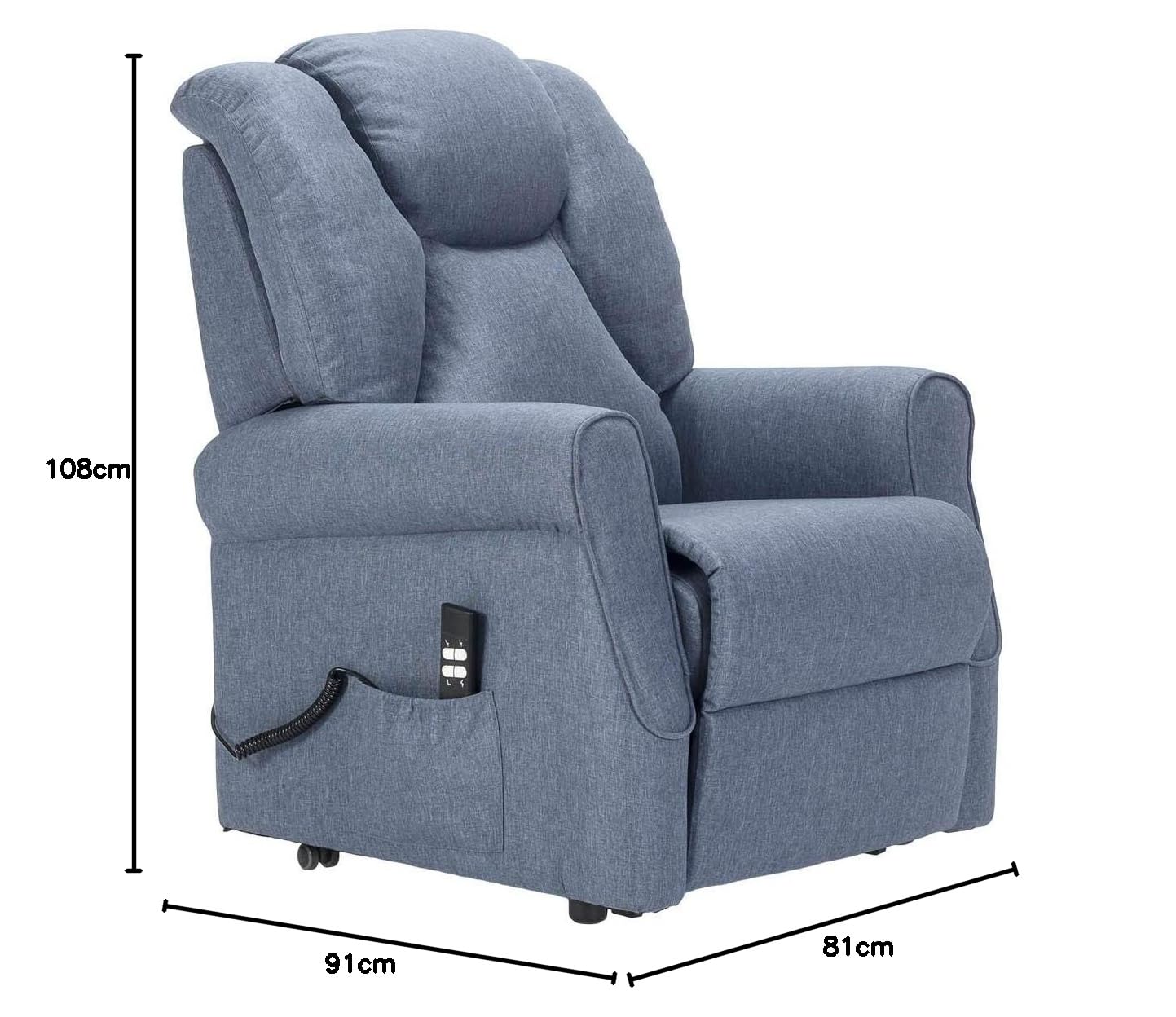 Sime Betty1 PERSONNALISÉ Fauteuil releveur Relax Dispositif Médical Vibromassage kit 4 Roues siège à Micro-Ressorts Doux résistant aux Taches Bleu Denim