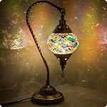 Lampe marocaine turque avec base en bronze - Yarra Decor 3 Options de couleurs Cygne à la main collier Tiffany Mosaic lampes de lit en verre pour chambre (LED Ampoule incluse)(1)…