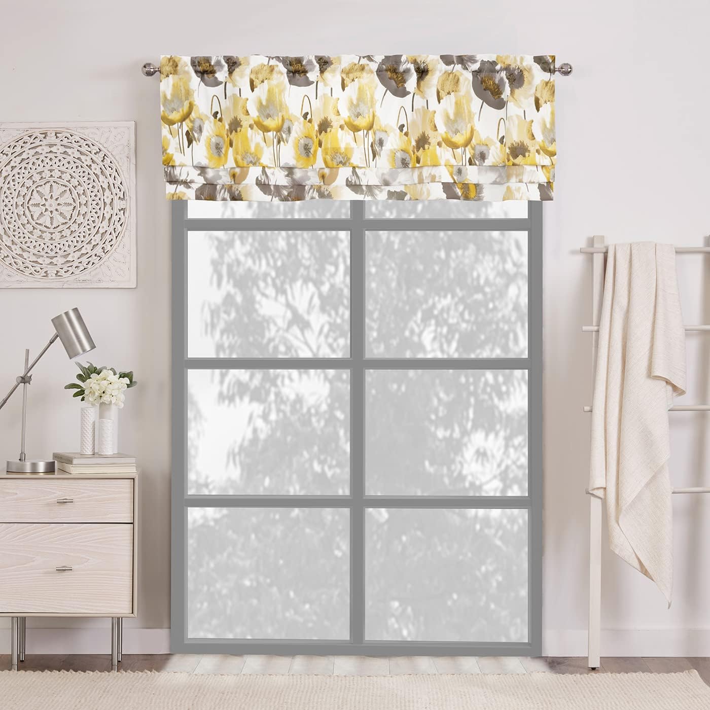 ACHIM Poppy Field Window Curtain Valance - 50 Width, 17 Length, 1.5 Inch Rod Pocket - Grey - Ultra-Soft Room Darkening Fabric for Bedroom, Living Room & Dining Room - Machine Washable Home Decor