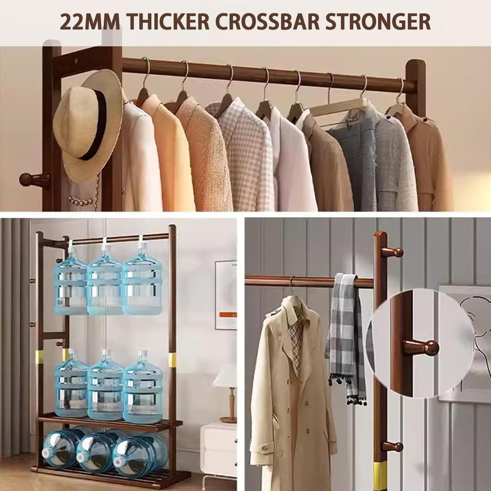 Perchero resistente de madera maciza con estantes de almacenamiento y ganchos para colgar ropa, sombreros, carteras, independiente para pasillo y dormitorio