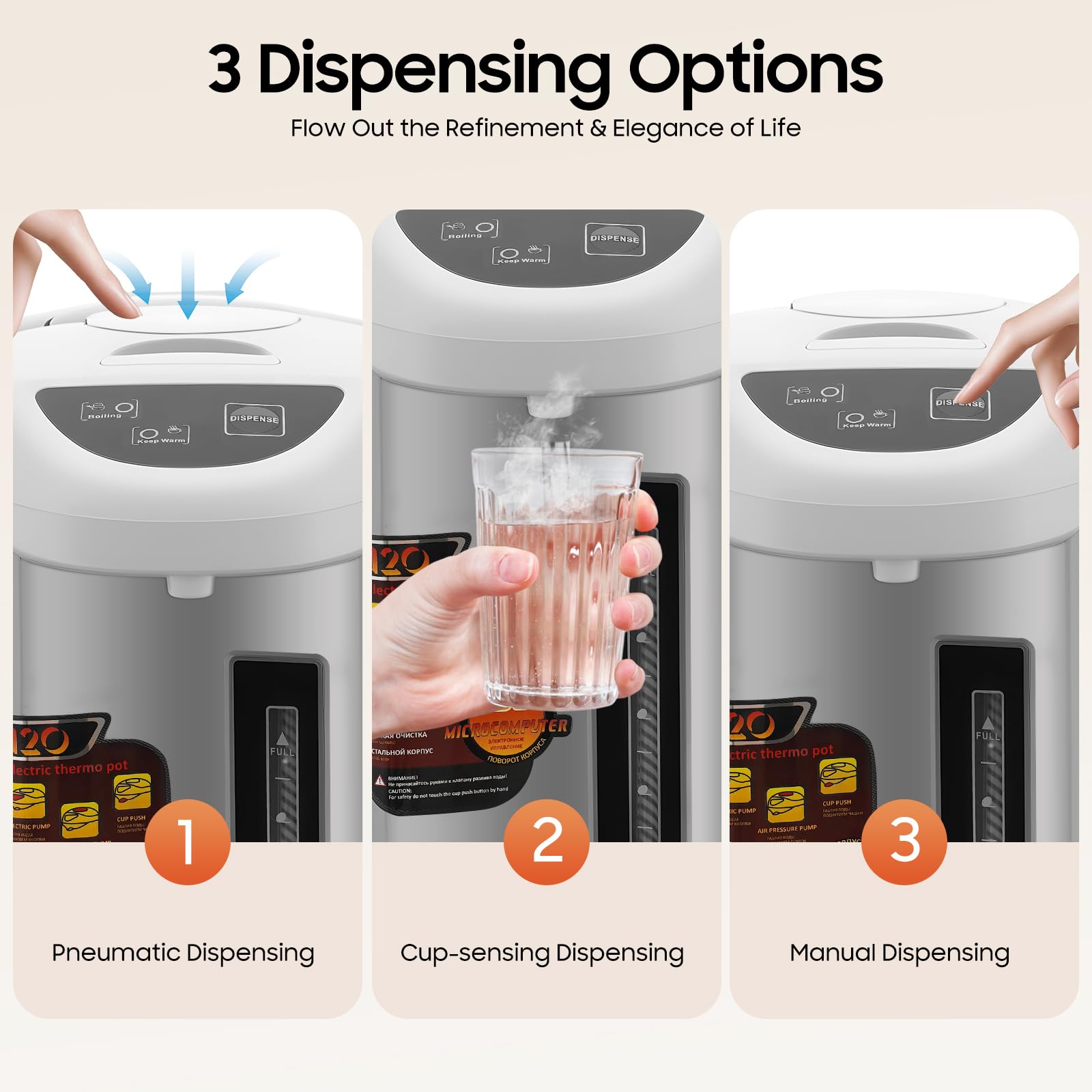 Thermopot - Distributeur d'eau chaude - 4 l - En acier inoxydable - Avec fonction de maintien de la chaleur - Gris