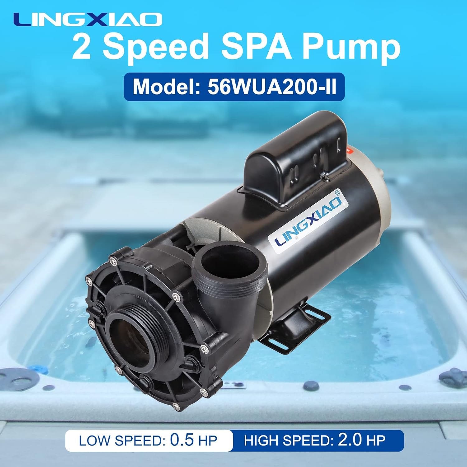 WUA200-II SPA Pump, 2 Speed Hot Tub Pumps 2HP - LX SPA Pump Motor 220V-240V, 2" Port, 56 Frame (Mode:56WUA200-II）