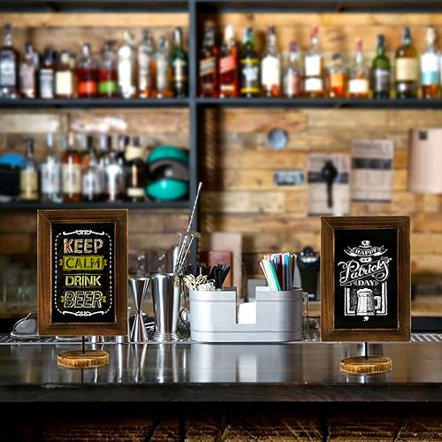 Miniatura 8 de MyGift Juego de 2 letreros de pizarra de 12 pulgadas con marco rectangular de madera soplada y base redonda, letrero rústico para mesa de boda,