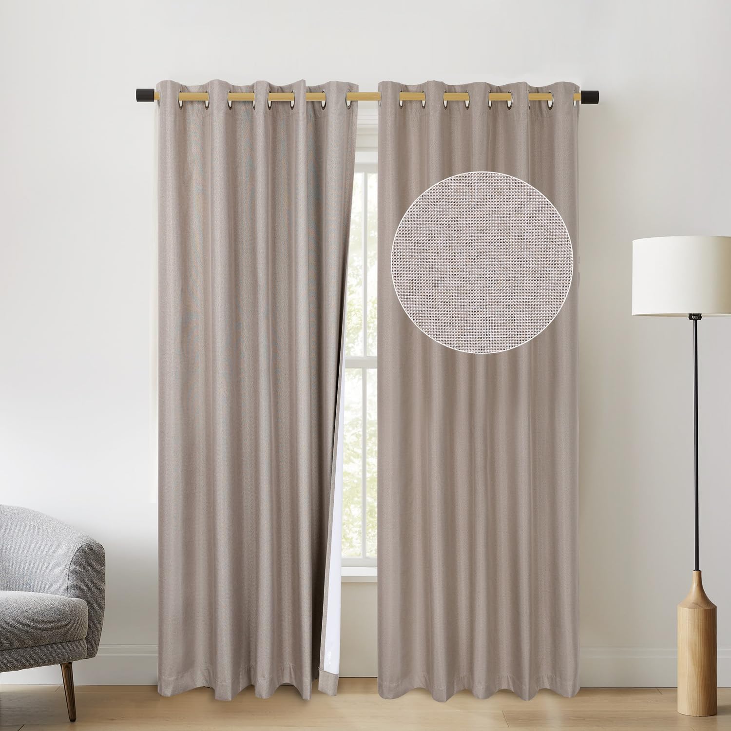 Chlophy Blackout Curtains for Bedroom Linen Taupe Brown Eyelet 46×90IN Long Nursery Black Out Living Room Darkening Insulated Thermal 2 Panels Window Curtain - Image 2