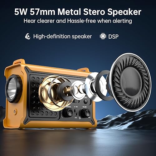 Miniatura 4 de NOAA Radio meteorológica - 12000mAh44400mWh Radio portátil de emergencia AMFM con panel solarmanivelaentrada de CA batería recargable y linterna SOS