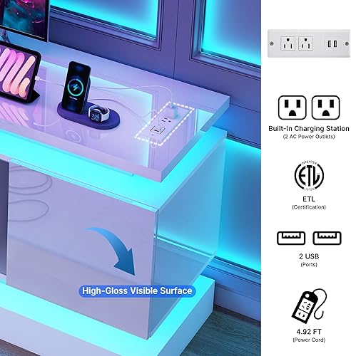 Miniatura 3 de Soportes LED de TV de 71 pulgadas con toma de corriente para TV de 858075 pulgadas, consola de TV moderna de alto brillo con 2 gabinetes de