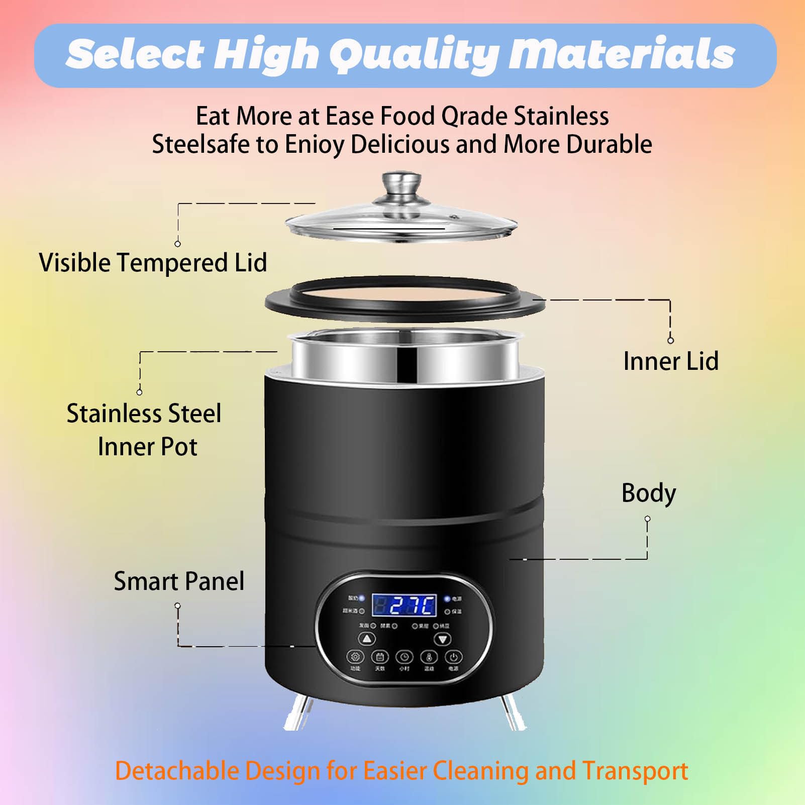 Yogurtera, Multifuncional Máquina de Yogur de 8L/12L con Gran Capacidad y Pantalla de Tiempo Yogurt Maker para la Producción de Yogur en Grandes Cantidades Black-12L