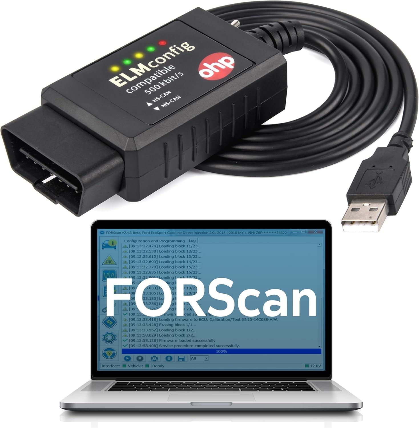 OHP ELMconfig Forscan OBD2 Adapter with MS-Can & HS-Can Switch for Ford DIY Diagnostics on Windows