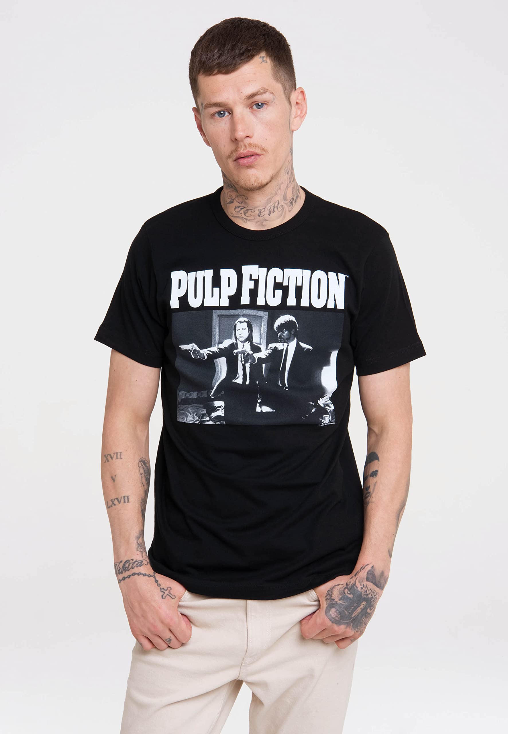 LOGOSHIRT - Pulp Fiction - Vincent Vega & Jules Winnfield - Logo - T-Shirt Uomo - Nero - Design Originale Concesso su Licenza