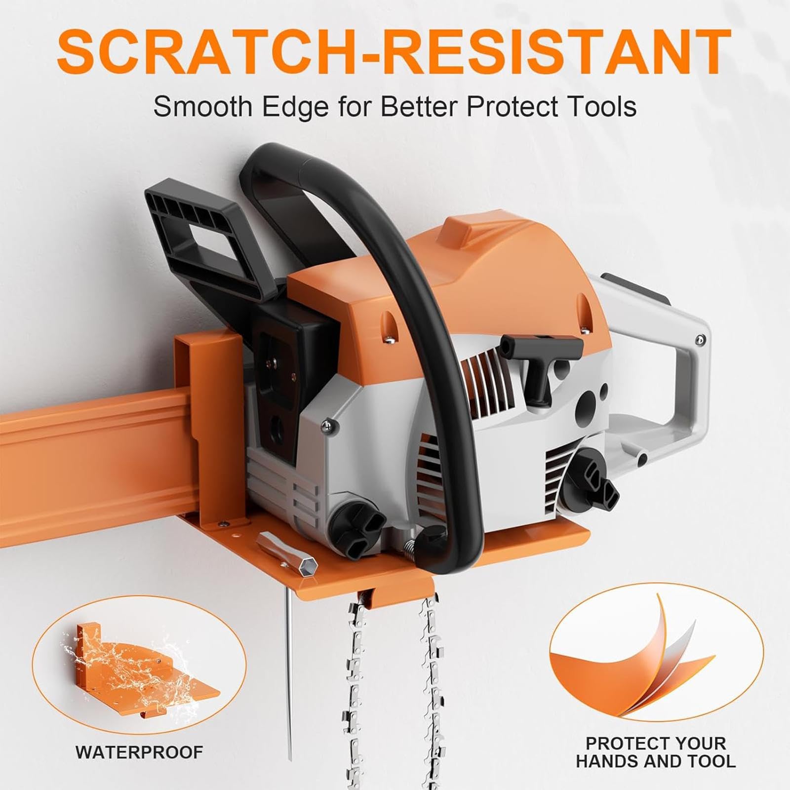 Harilla Soporte para Motosierra, Soporte para Almacenamiento en Garaje, Organizador de Herramientas Eléctricas, Soporte de Pared, Herramientas de Jardín, Sopo, Naranja