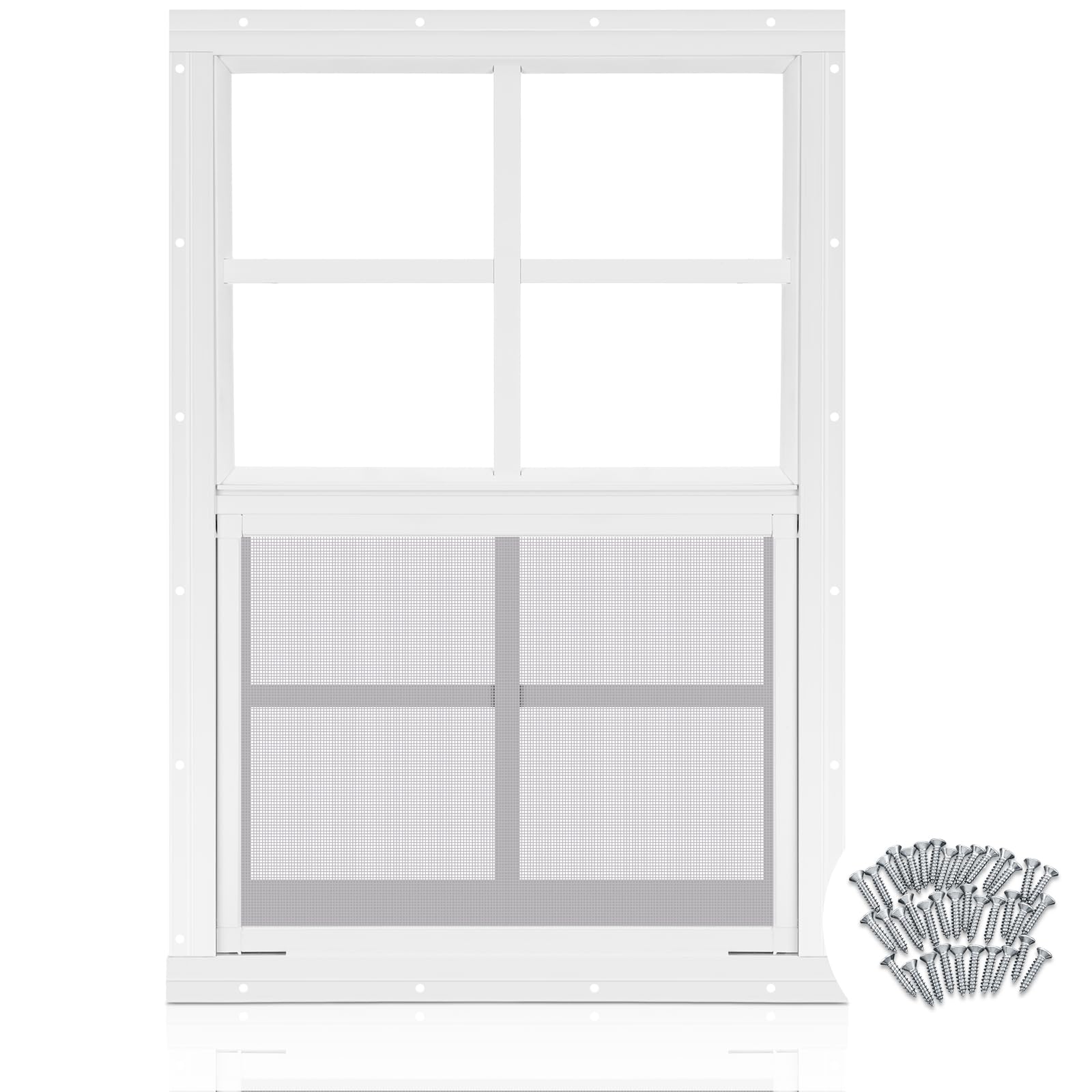 Ventana corredera vertical 12x18 blanca para gallinero con rejilla y cristal