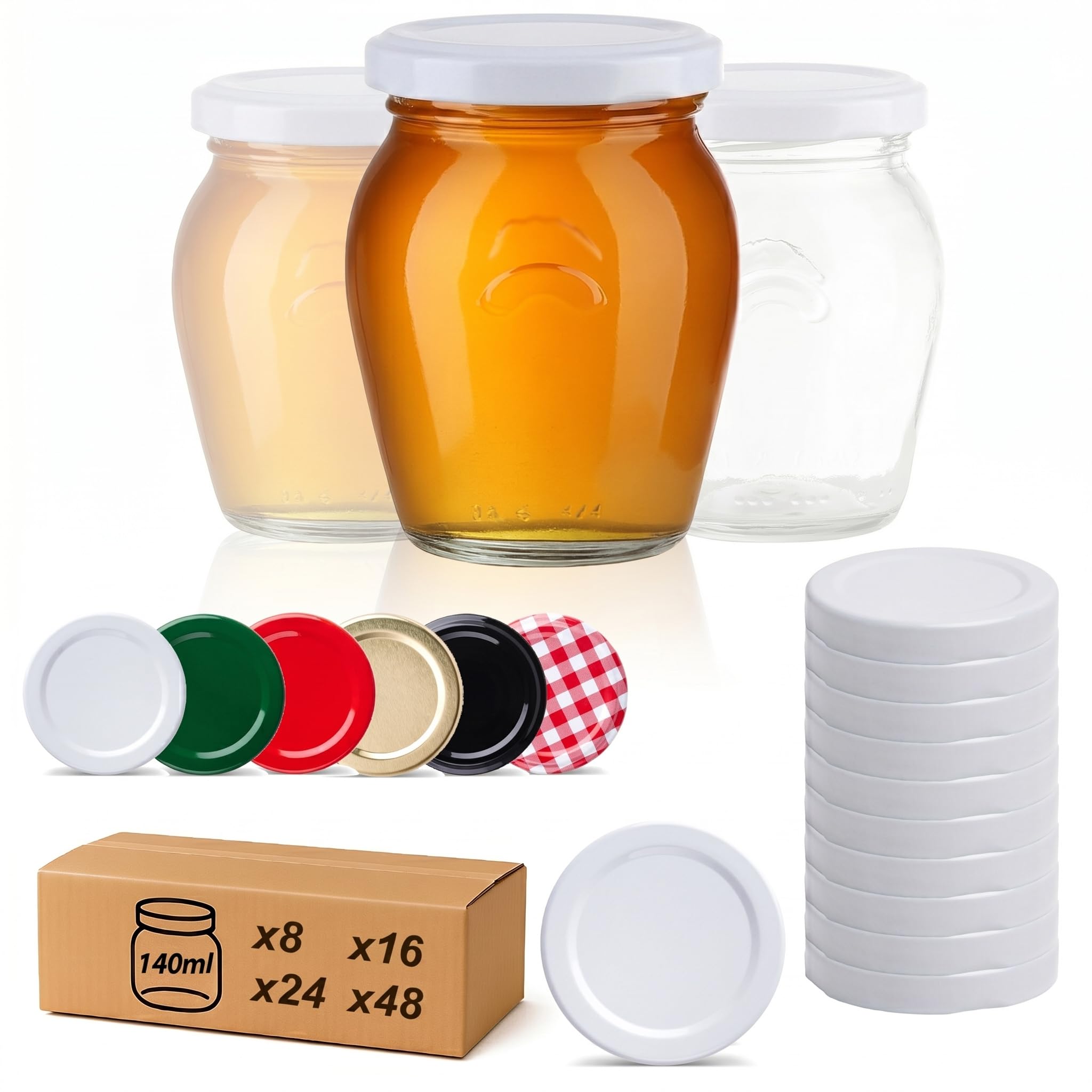 Set di 24 barattoli piccoli in vetro da 140 ml, con coperchio