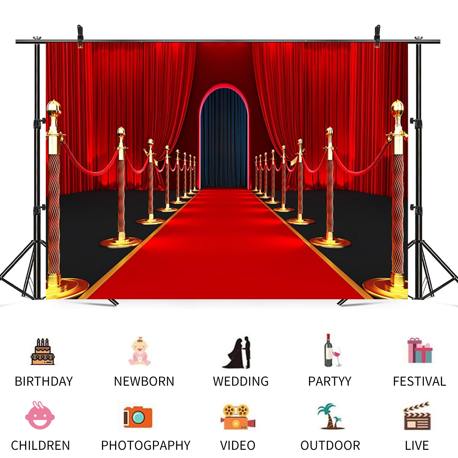 VIP Roter Teppich Hintergrund 2,5x1,8m - Mit Sternen & Krone Für Events & Fotoshootings