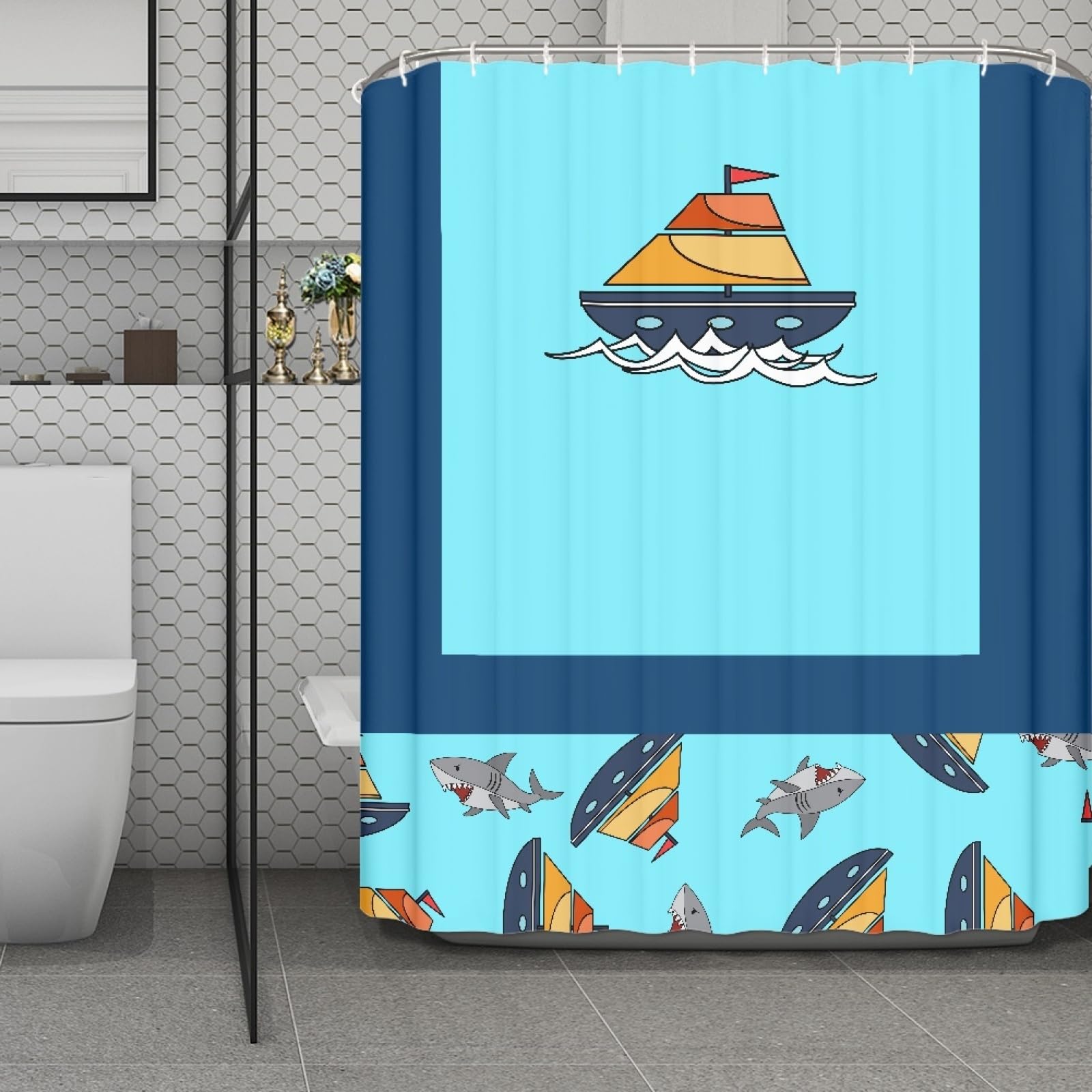 Rideau de douche imperméable lavable 180 x 220 cm grand format en tissu
