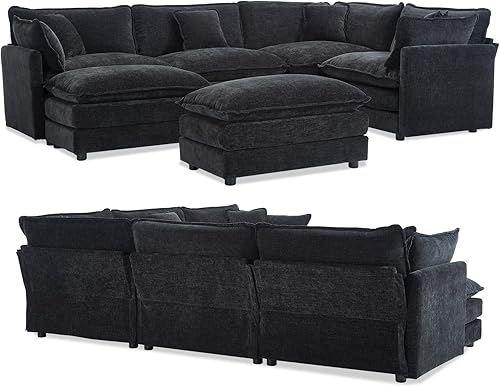 Miniatura 9 de Sofá seccional modular en forma de U, sofá esquinero de chenilla de gran tamaño, cómodo sofá nube con otomana chaise, sofás seccionales modernos de