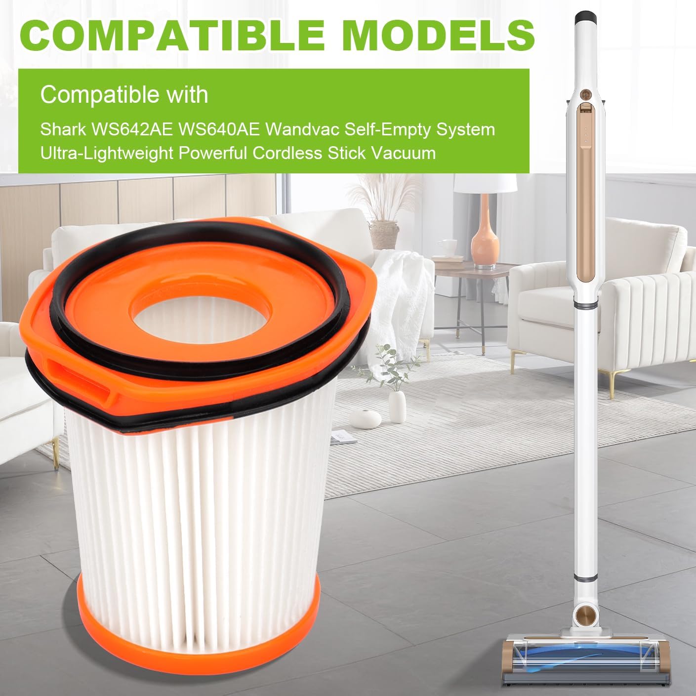 WS642AE Replacement Vacuum Filter for Shark WS642AE WS640AE Wandvac Self-Empty System Ultra-Lightweight Powerful Cordless Stick Vacuum (4 Pack) image 3
