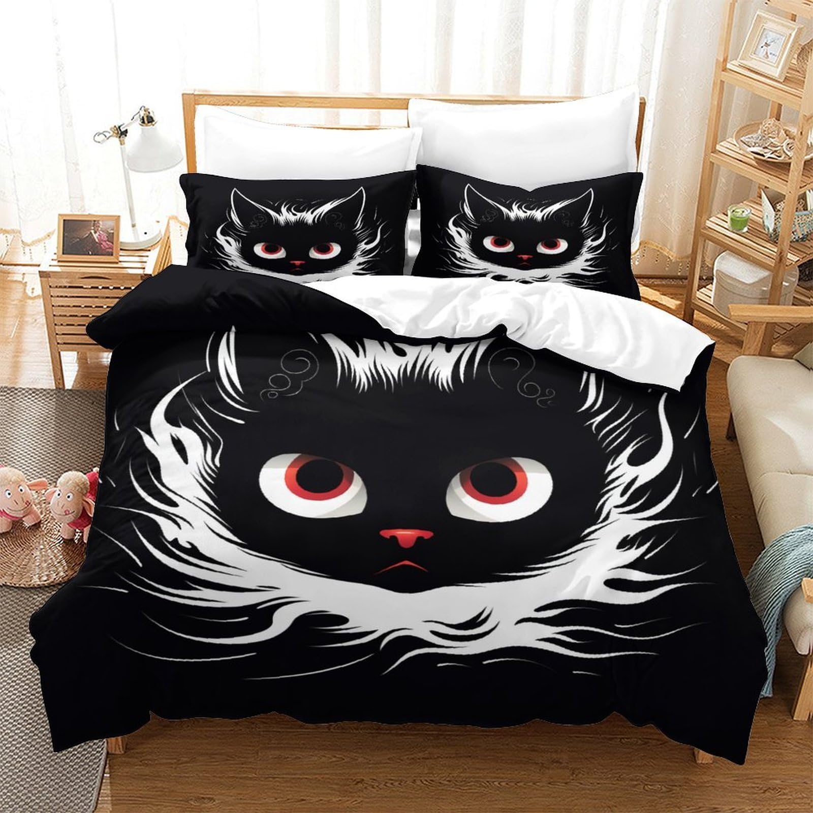 Housse de couette chat noir en microfibre pour une chambre d'enfant cocooning