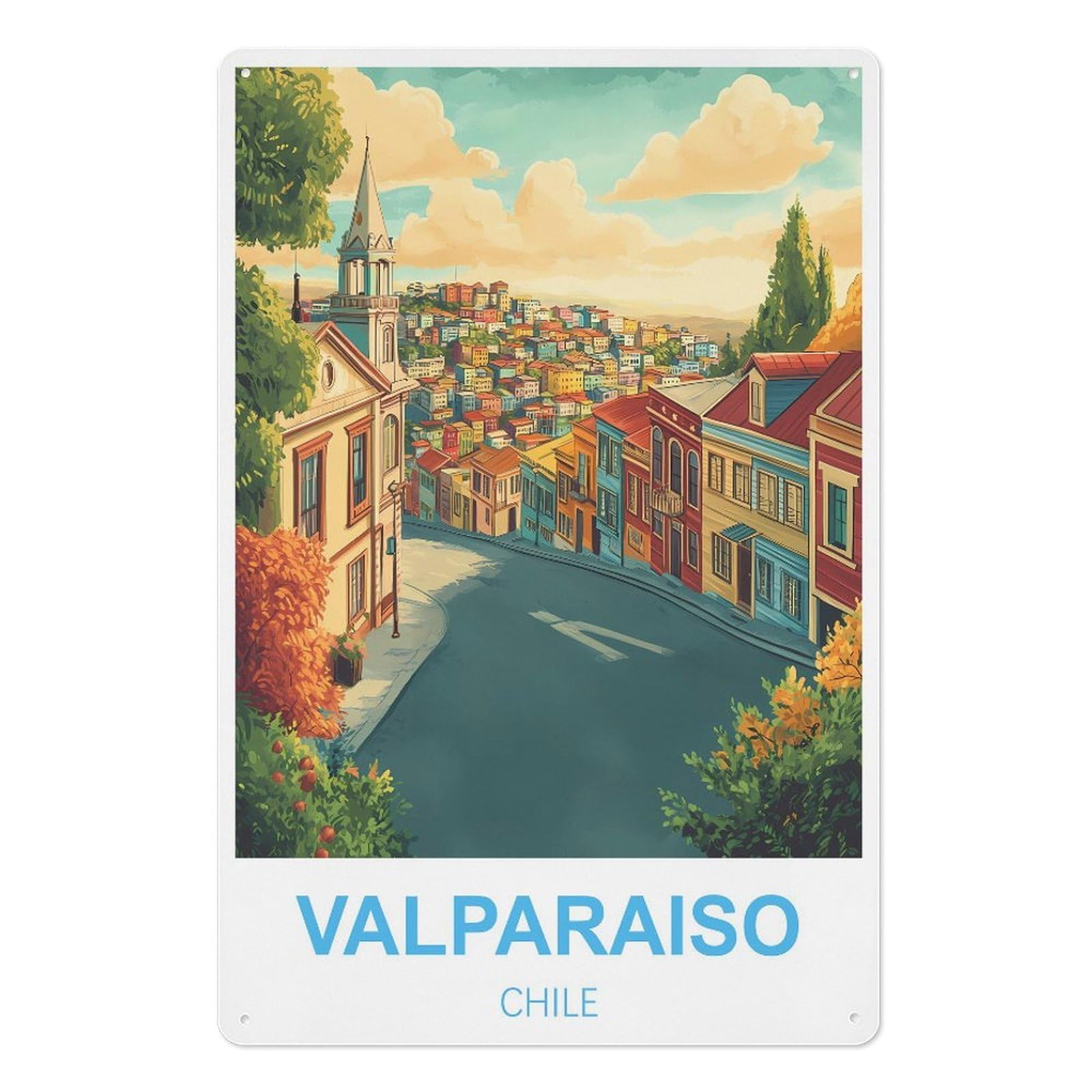 Valparaiso Chile Retro Design Tin Paintings Vintage Tin Sign 08x12inch(20x30cm) Wall Art for Home Office Bedroom Living Room Cafes Wall Decor