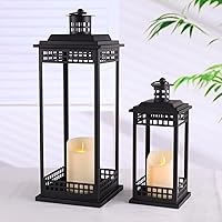 Lanttu Vintage Black Candle Lanterns Set of 2 - 17" & 11" Retro Decorative Lanterns for Living Room, Patio, Garden, Wedding