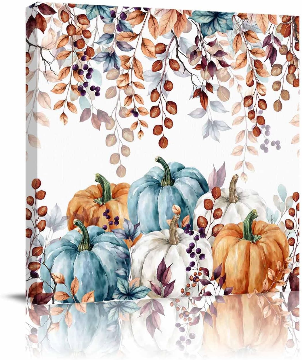 (It’s broken)Farmhouse Autumn Pumpkins Square Oil Paintings On Canvas Wall Art Orange Blue White Pumpkin Pictures Print Artwork with Framed Ready to Hang for Bedroom/Living Room/Office Decor Boho Leaf Branch 20\"L x 20\"W PumpkinCHM1605