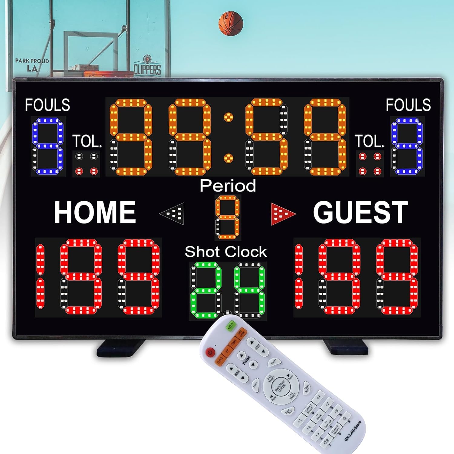 Tableau de score de basket-ball avec horloge de tir, 12/14/24/30 secondes alimenté par piles avec télécommande pour intérieur et extérieur, compte à rebours électronique