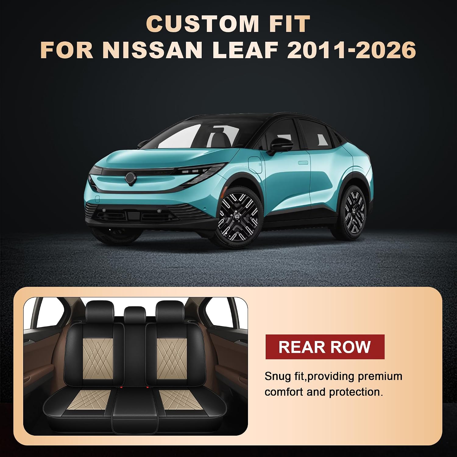 YORKNEIC Car Seat Covers for Nissan Leaf 2011-2024 2025 2026 - Waterproof Leather Seat Covers Front Set: Automotive Seat Protectors Compatible Airbag (2 Front Set, Black & Beige)