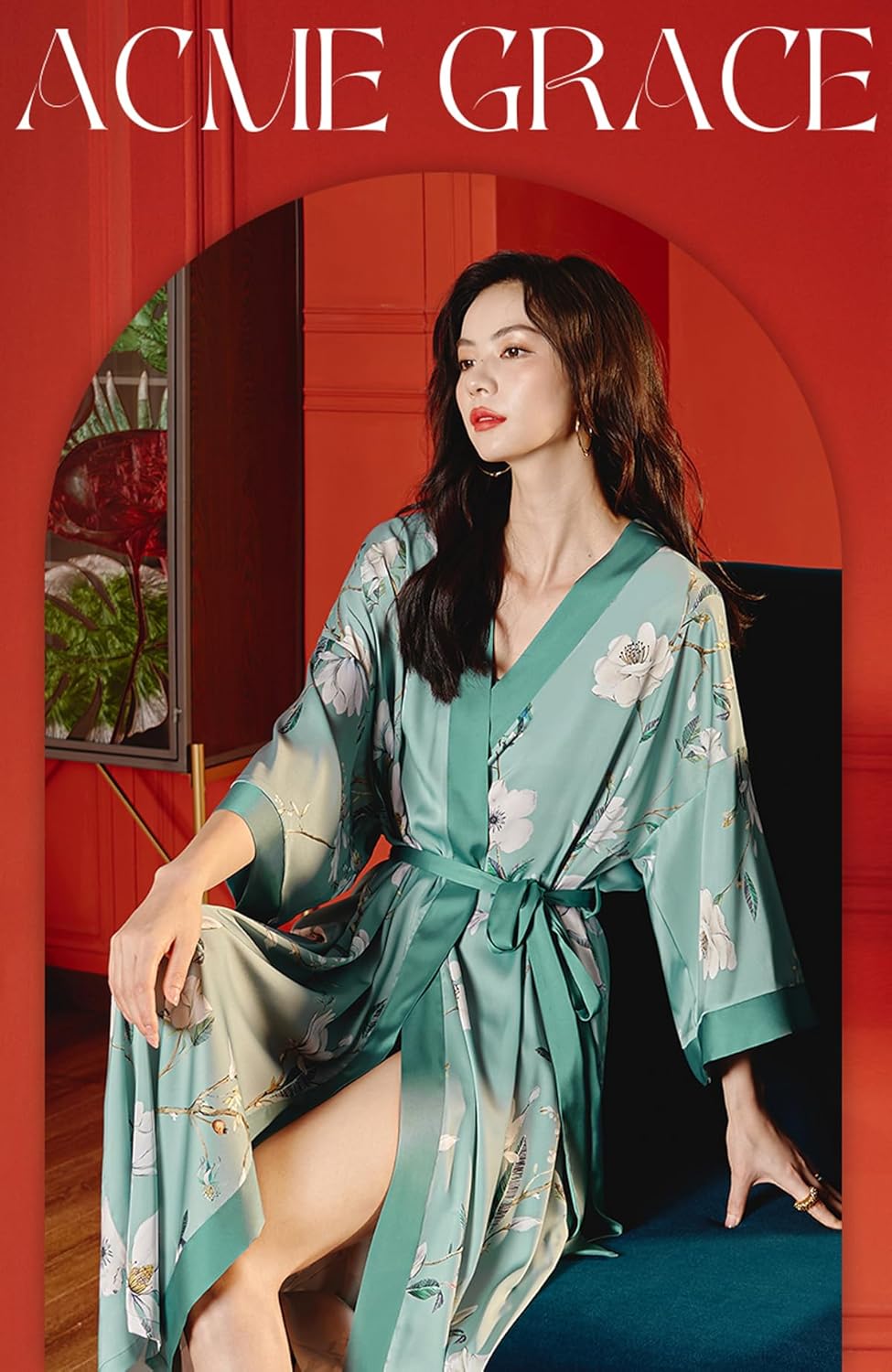 Silk Satin Robe for Women Long Japanese Kimono Robe Lightweight Soft Bathrobe Floral Luxury Dressing Gown - Image 5
