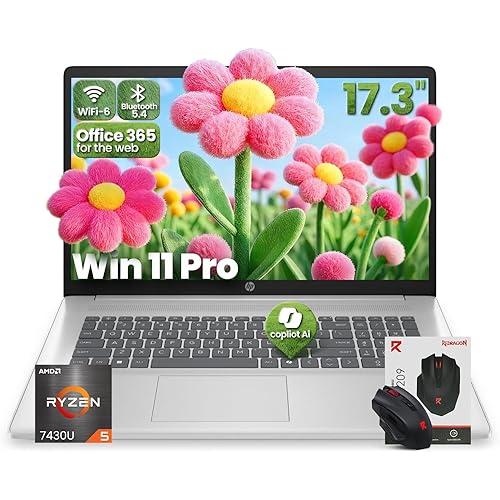 HP 17 inch laptops, AMD Ryzen 5 7430U(Beats i7-1255U), 64GB RAM 2TB SSD, Windows 11 Pro, 17.3" FHD IPS 300Nits Display, Copilot AI, HDMI, Wi-Fi 6 & Bluetooth 5.4, Accessory kit