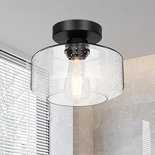 Semi Flush Mount Ceiling Light Fixture Modern, Industrial Ceiling Light Fixture, Light Fixtures Ceiling Mount with Clear Glass Shade, Pendant Light Fixtures for Dining Room, Kitchen, Bedroom, Hallway