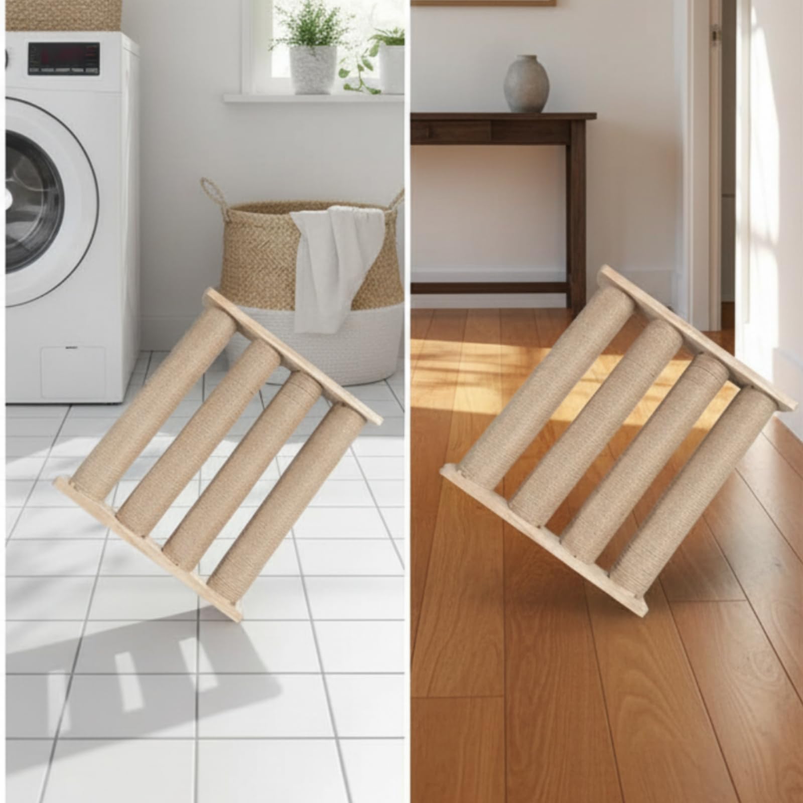 predolo Rastrelliera in Legno con Corda di Sisal Naturale a Basso Profilo per Casa, Legno 40CM 4, Corda 53CM 6MM