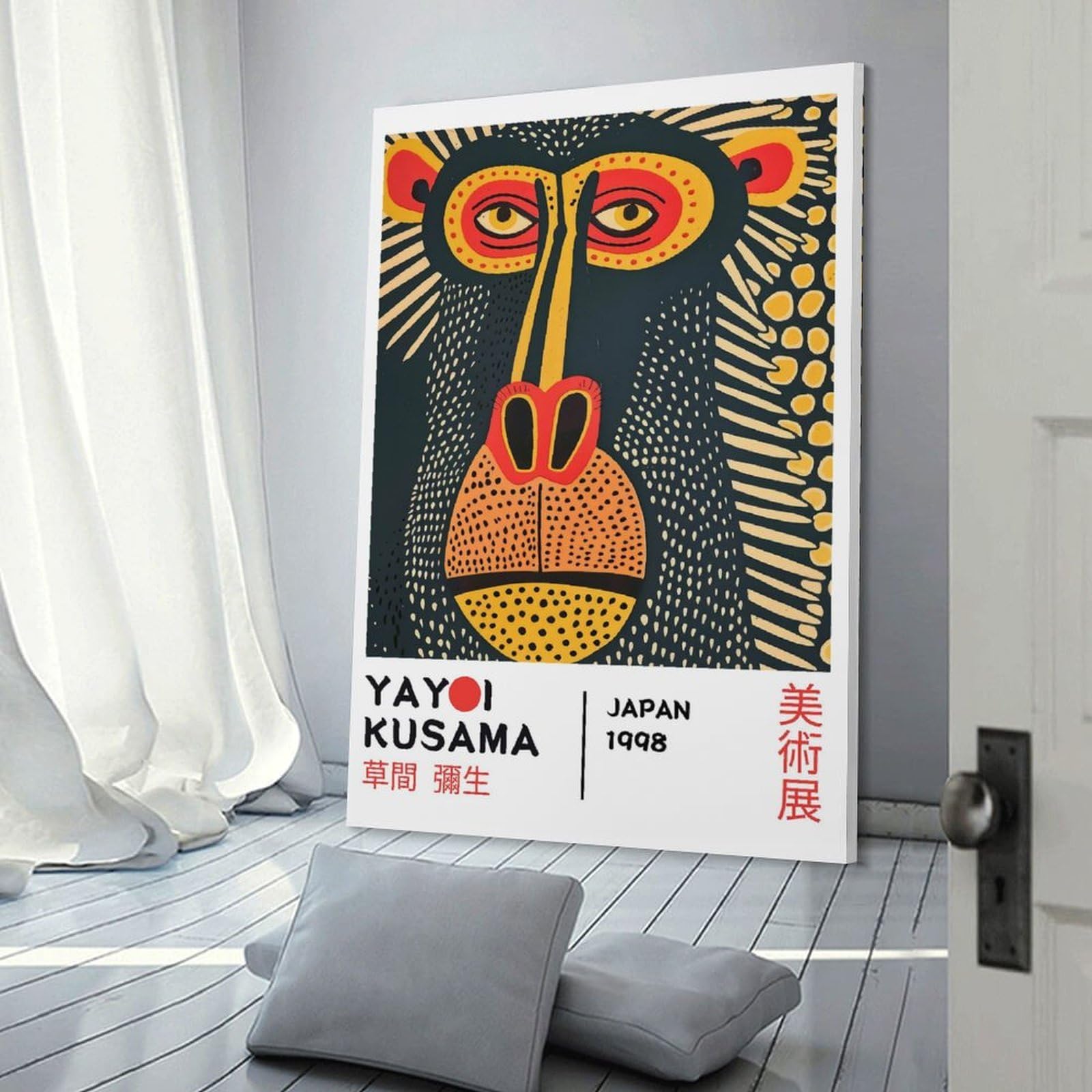 Junmoney Frame-Style-1 Yayoi Kusama Mandrill Exhibition Poster Wall Picture Print, 20X30inch(50X75cm), For Lounge, Study, Hallway Or Flat Walls, Canvas Wall Art That Fits Changing Layouts