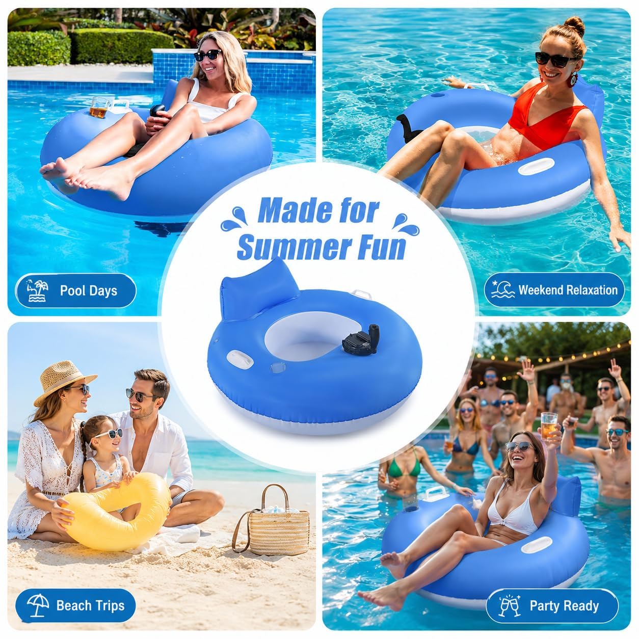 Flotador motorizado de Piscina, Tumbona Inflable de Agua de Doble propulsor