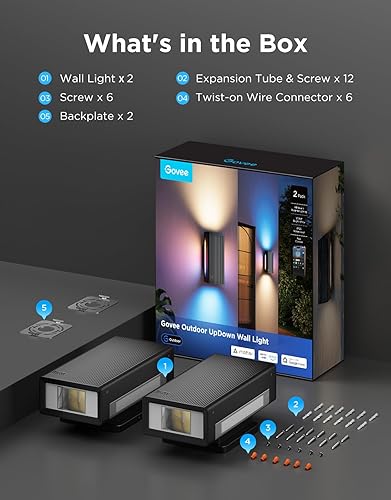 Miniatura 9 de Govee Lámpara de pared para exteriores, paquete de 2, 1200 lm RGBICWW luces inteligentes para porche al aire libre con 64 modos de escena, aplique