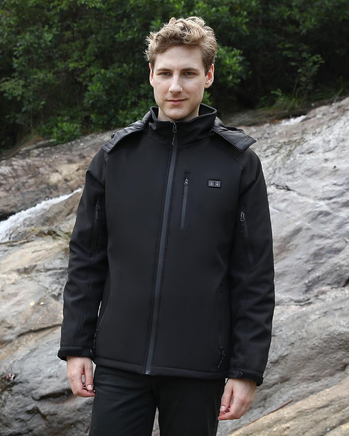 Heated Jacket for Men with 9 Heat Zones, Detachable Hood Mens Heated Jacket, Soft Shell Heating Coat for Winter - Image 2