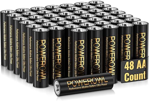 POWEROWL Paquete de 48 pilas alcalinas AA de alta capacidad, batería doble A de larga duración de 1.5 V, vida útil de 10 años