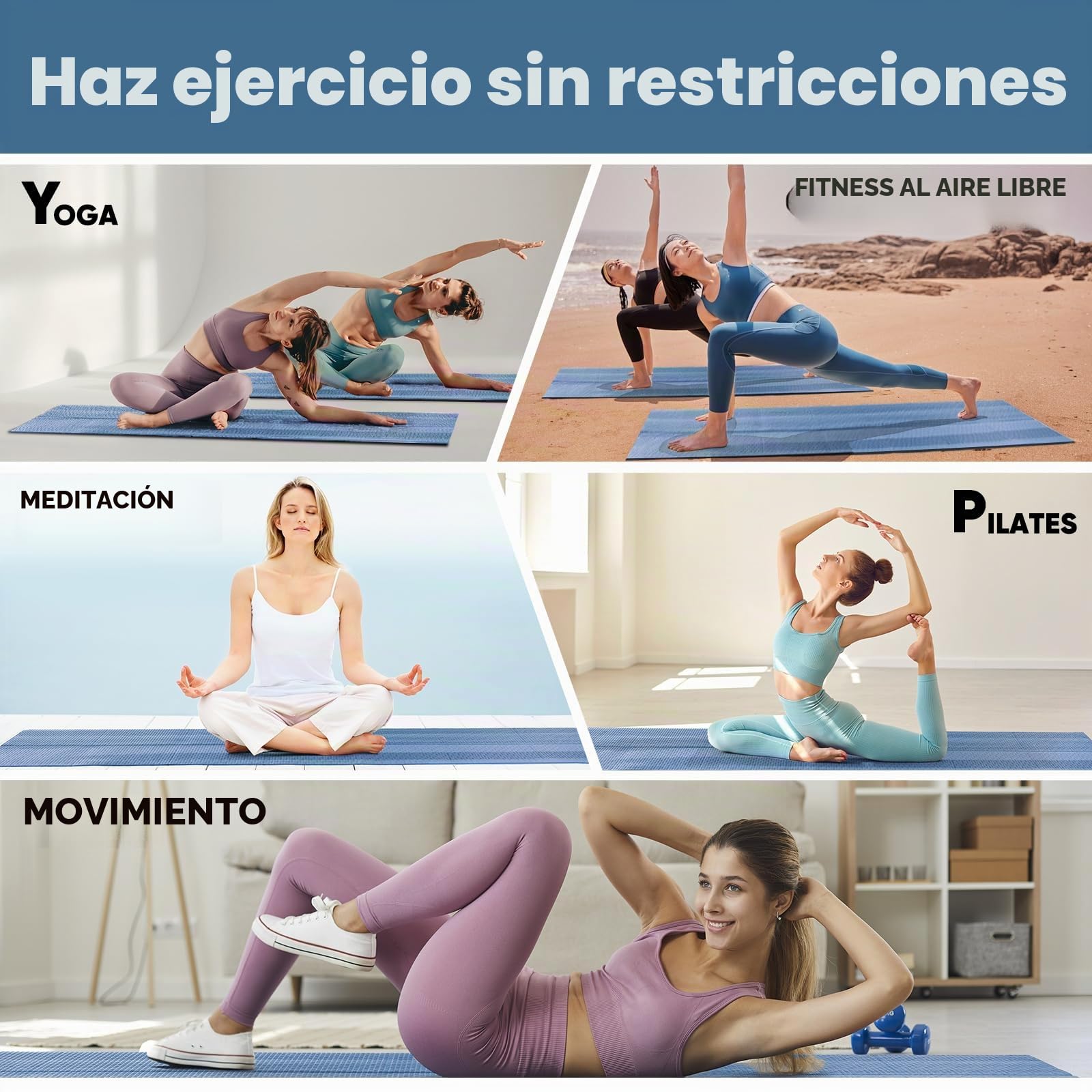 Avoalre Esterilla de yoga antideslizante, 173 x 61 cm, esterilla de entrenamiento portátil, 5 mm, esterilla de yoga plegable, ideal para viajes, yoga, pilates y entrenamiento