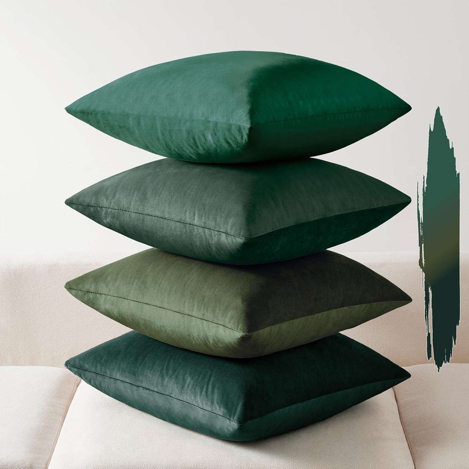 Softalker Christmas Throw Pillow Covers Set of 4, Velvet Soft Solid Colors Pillow Covers 20x20 Inch, Decorative Cushion Pillow Case for Couch Sofa Bedroom Living Room(Multi Green) Multi Green 20" x 20" (Pack of 4)