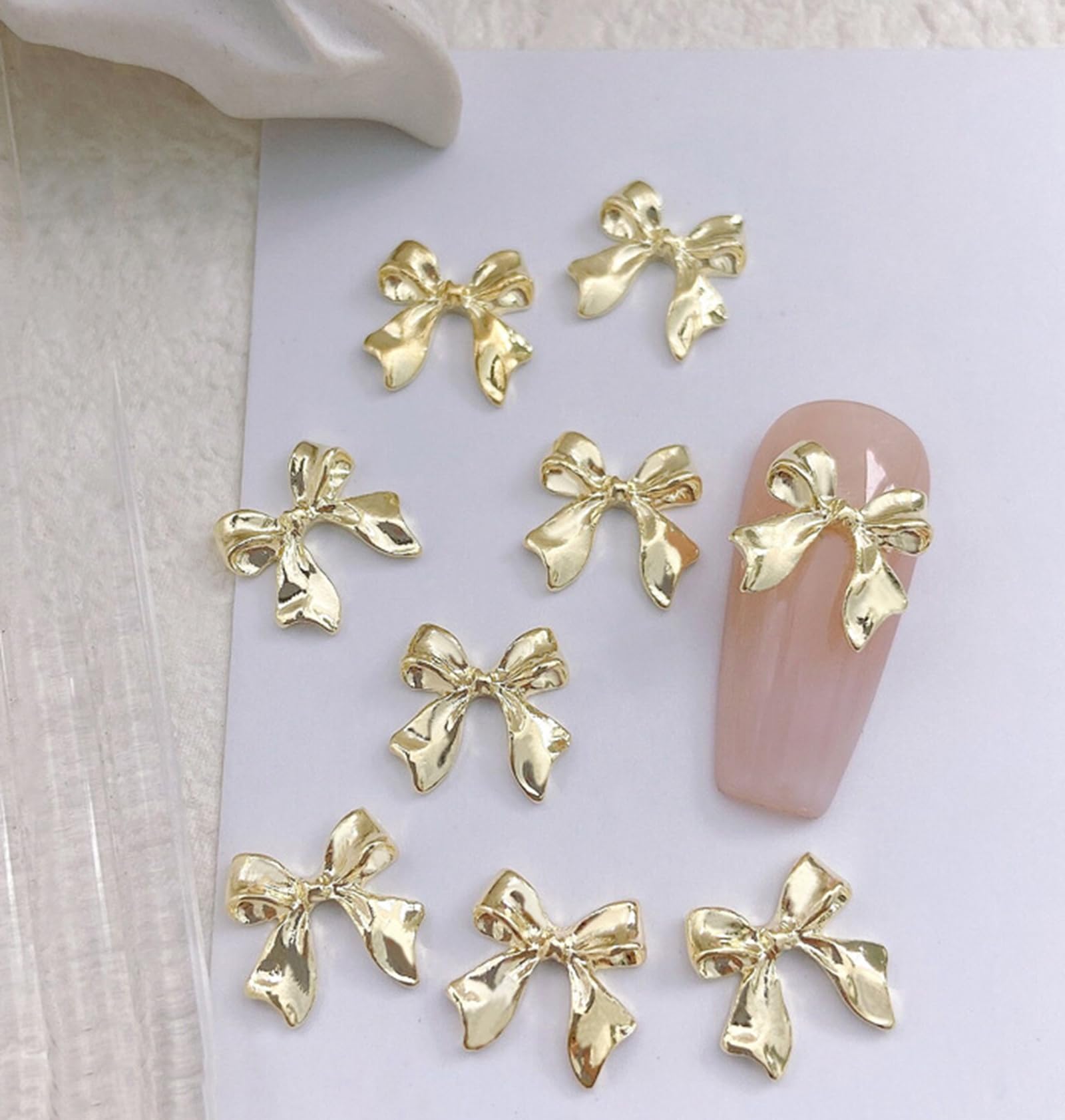 30Pcs Gold Bow Nail Charms Cute 3D Bow Alloy Nail Art Charms Kawaii Long Ribbon Bowknot Nail Designs Accessories Y2K Gold Big Bow Nail Decoration Supplies for Women Girls Nail Art